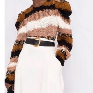 Ulla Johnson Violeta Hand Knitted Merino Wool   Striped Sweater